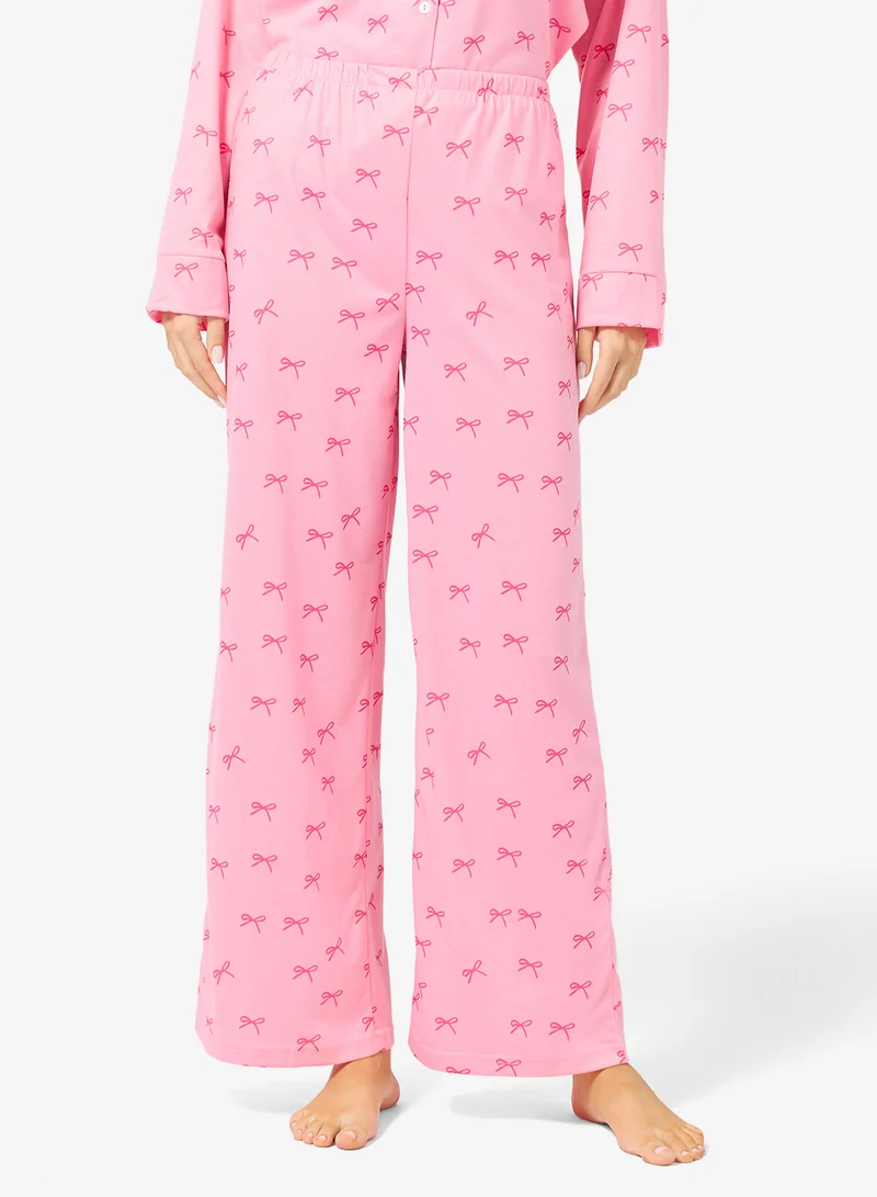 Ginger Bow Print Button Up Shirt & Pyjama Set